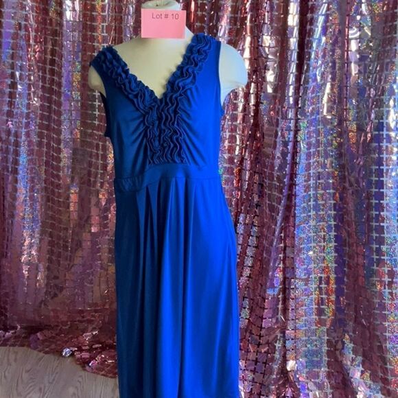 Royal blue sleeveless dress by SANGRIA in size 10 with ruffled front - Picture 1 of 15